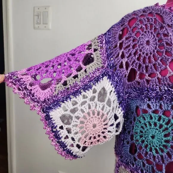 New Handmade Boho Crochet Granny Square Top - Vibrant Patchwork Festival Blouse - Picture 13 of 16